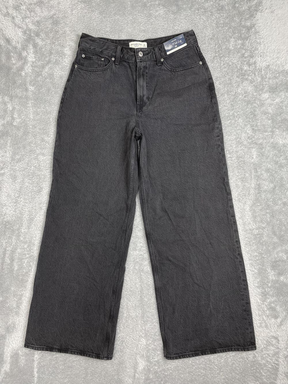 Abercrombie & Fitch The Wide Leg High Rise Jeans Womens 28 Charcoal Wash Denim